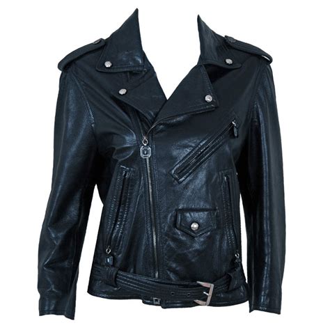 versace black leather biker jacket|Versace leather jacket price.